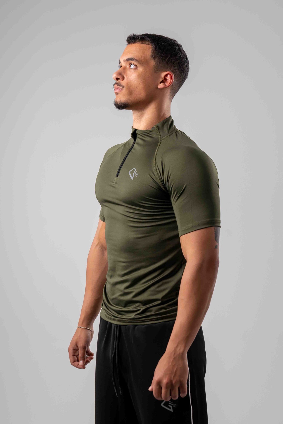 Olive Quarter-Zip & Black Shorts Set