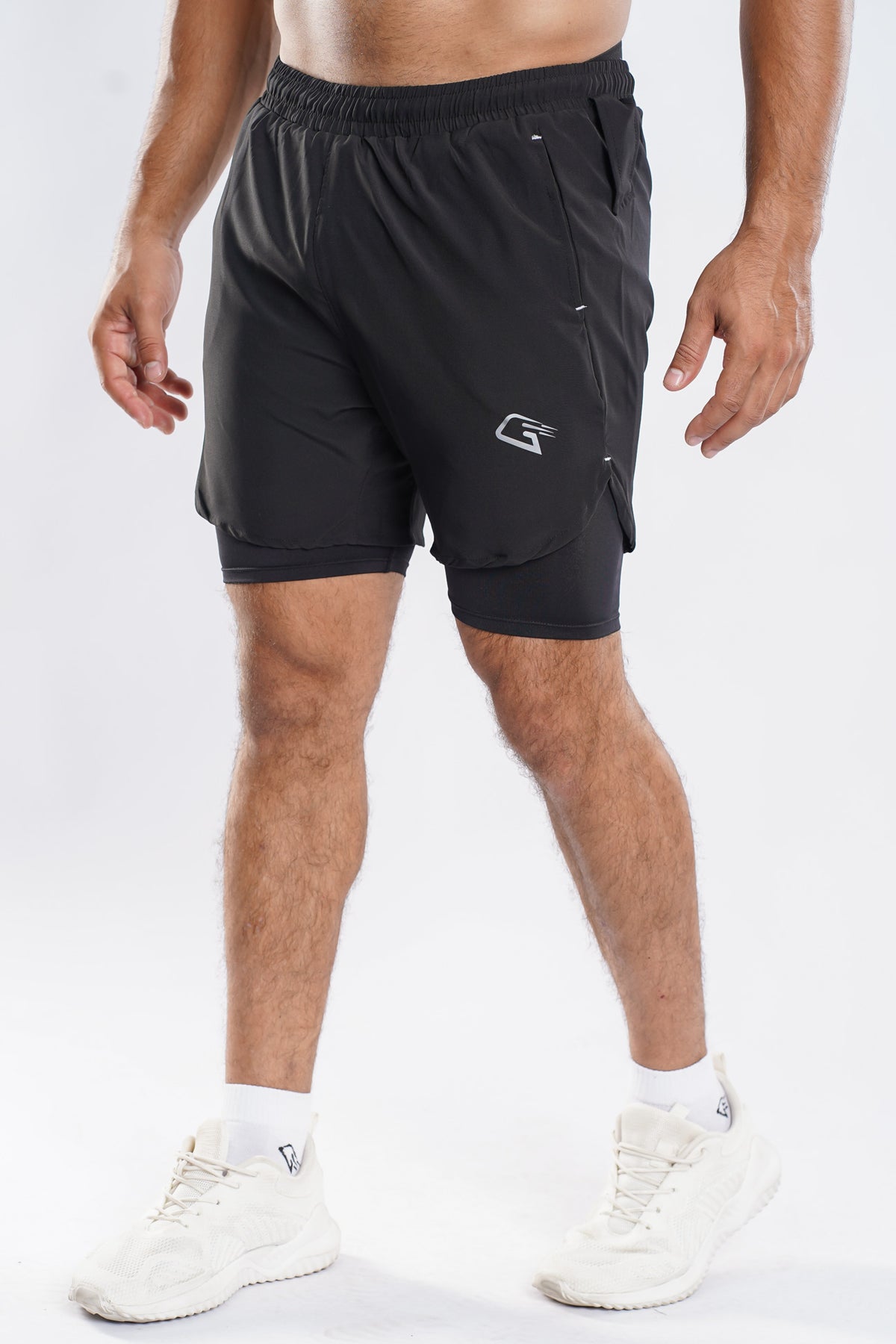 Gray Quarter-Zip & Black Shorts Set