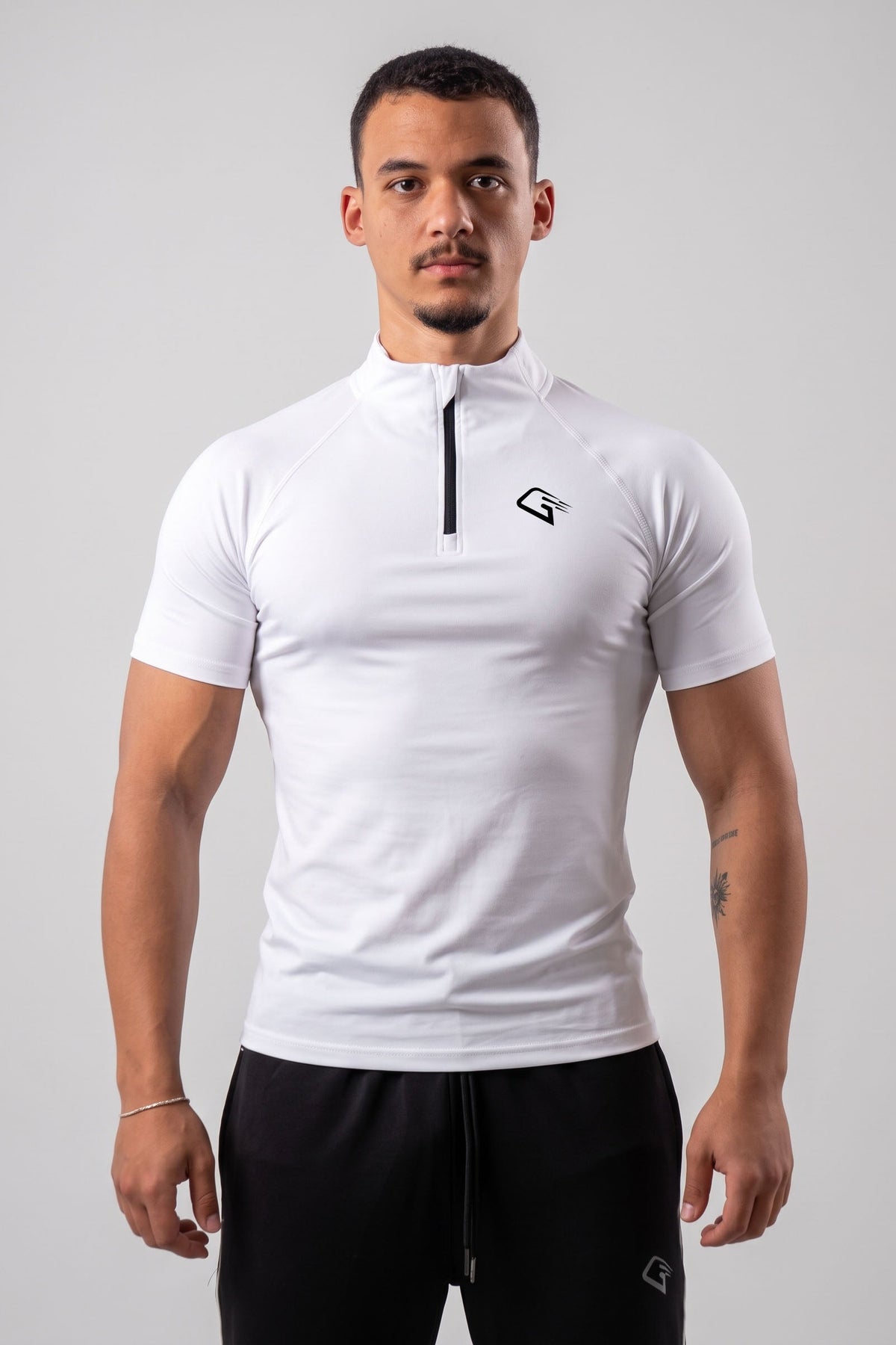 White Quarter-Zip & Black Shorts Set