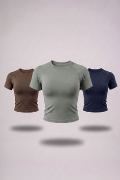 Raw crop Olive, Sage green & Navy 3-Pack