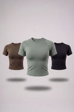 Raw crop Olive, Sage green & Black  3-Pack