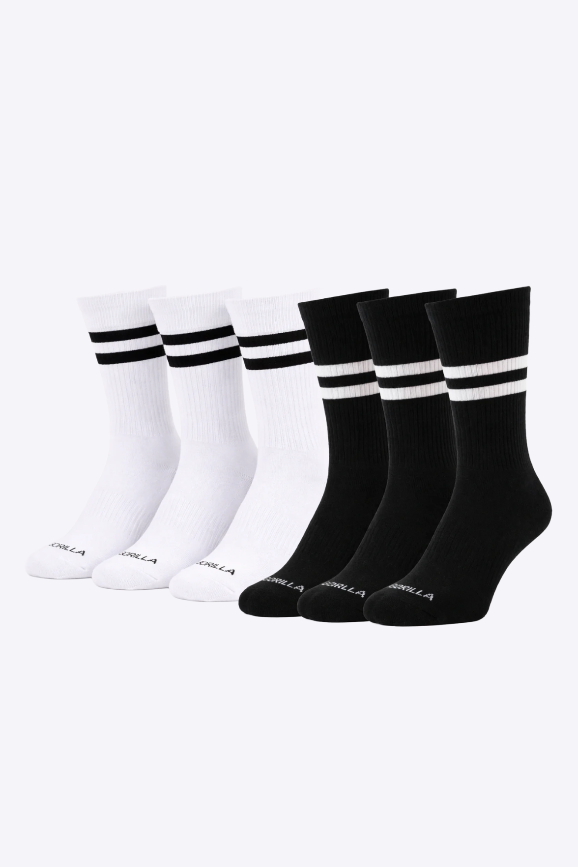 Gorilla Striped Crew Socks — Monochrome 6-Pack