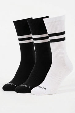 Gorilla  Striped Crew Socks — Monochrome 3-Pack